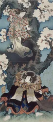 Bando Mitsugoro IV als Sekibei und Onoe Kikugoro III als Somezone in Tsumoru koi yuki seki no to, ca. 1832